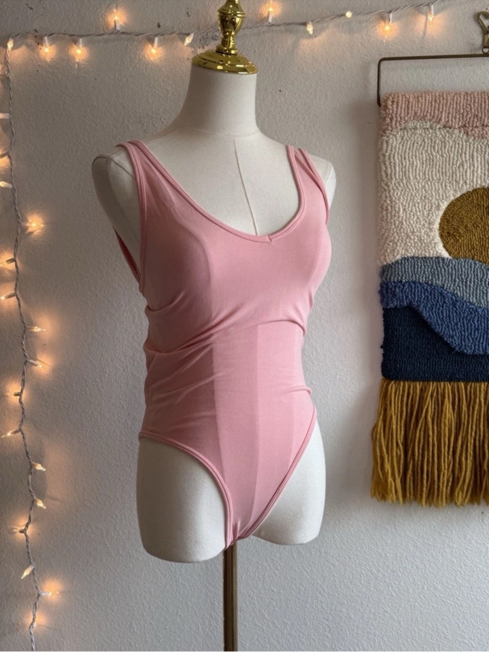 Free People Bodysuit Womens XS Pink Intimately V Neck Button Front High Leg